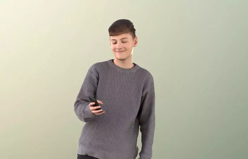 Bobby 11096 - Teenager Boy Standing Looking on Phone Low-poly 3D model_0