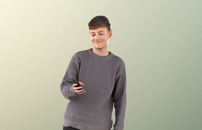 Bobby 11096 - Teenager Boy Standing Looking on Phone Low-poly 3D model