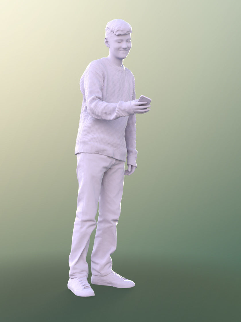 Bobby 11096 - Teenager Boy Standing Looking on Phone Low-poly 3D model_4