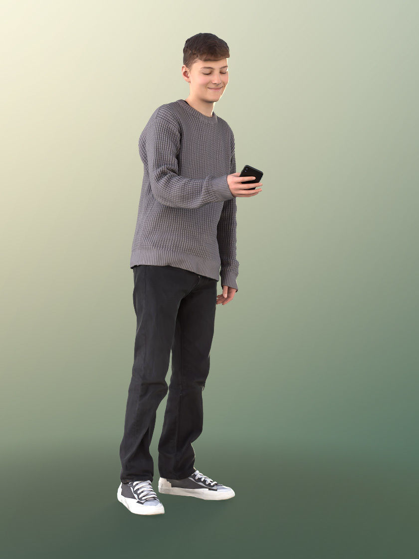 Bobby 11096 - Teenager Boy Standing Looking on Phone Low-poly 3D model_3