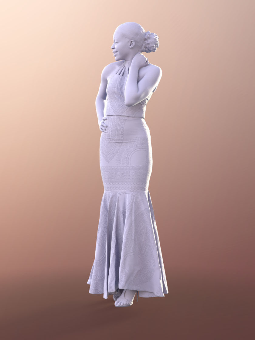 Serina 11204 - Black girl traditional dress standing smiling Low-poly 3D model_5