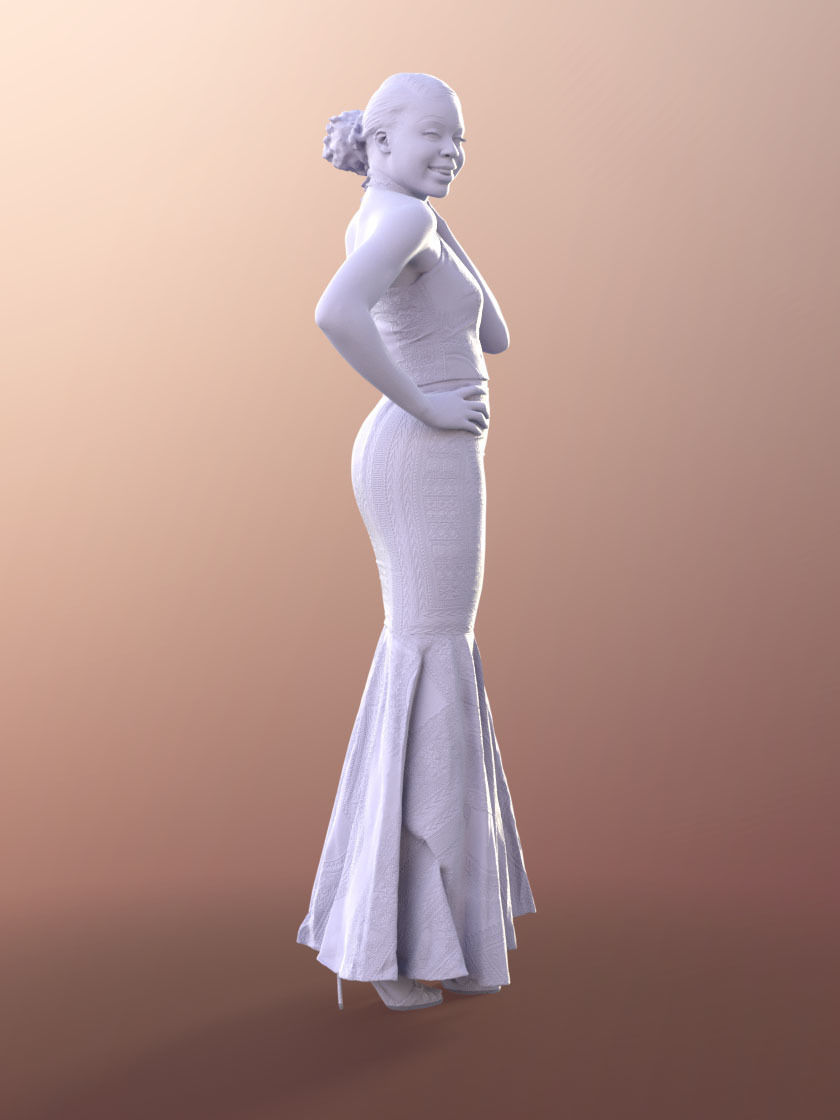 Serina 11204 - Black girl traditional dress standing smiling Low-poly 3D model_3