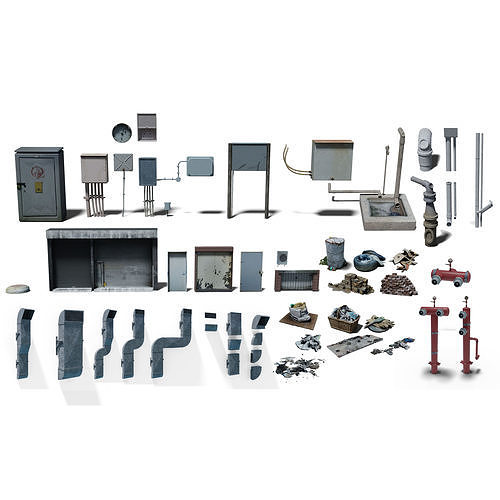 Set dressing detailing kitbash for city scene environments 3D model