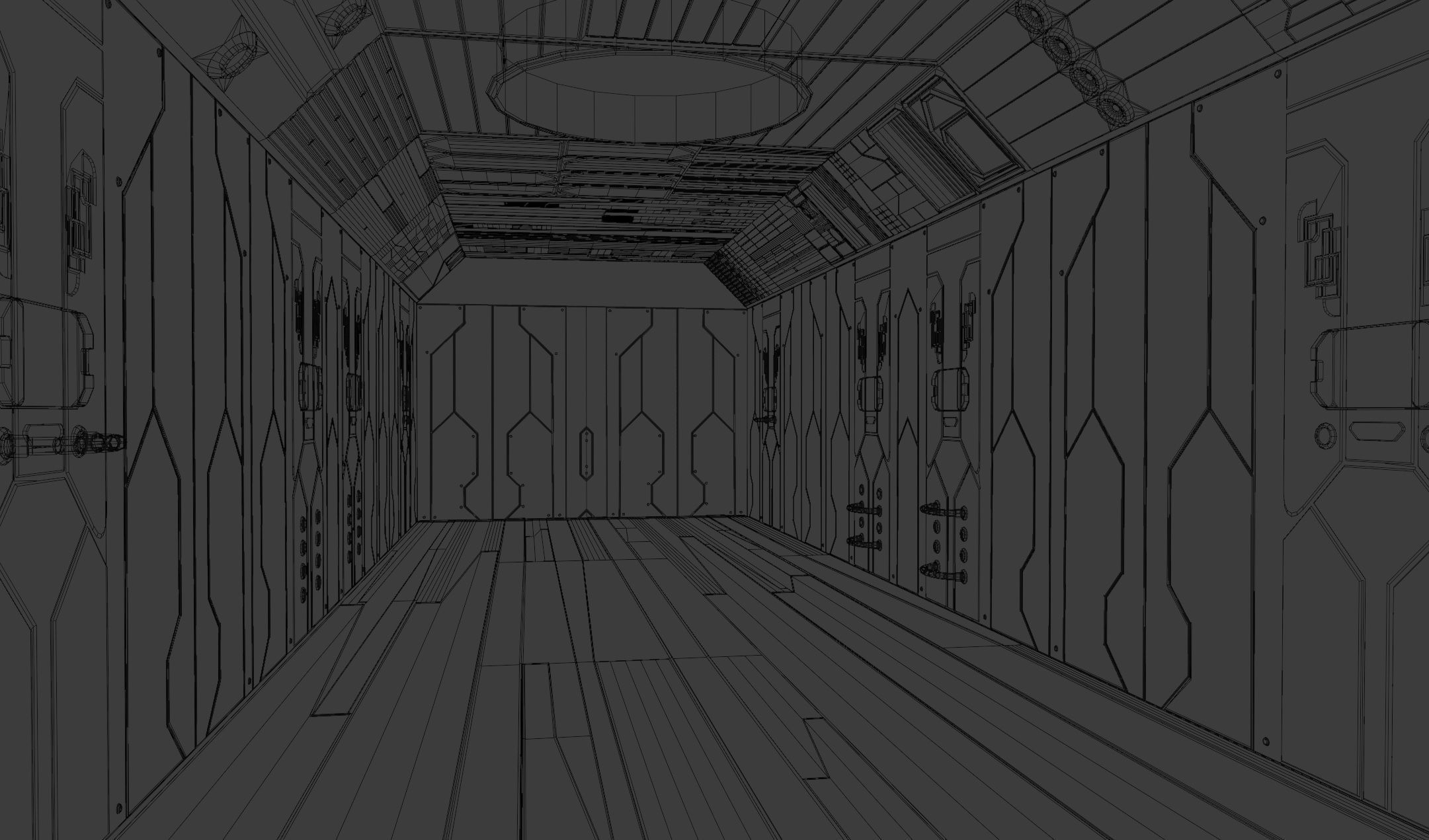 Sci Fi Corridor in Space Low-poly 3D model_3