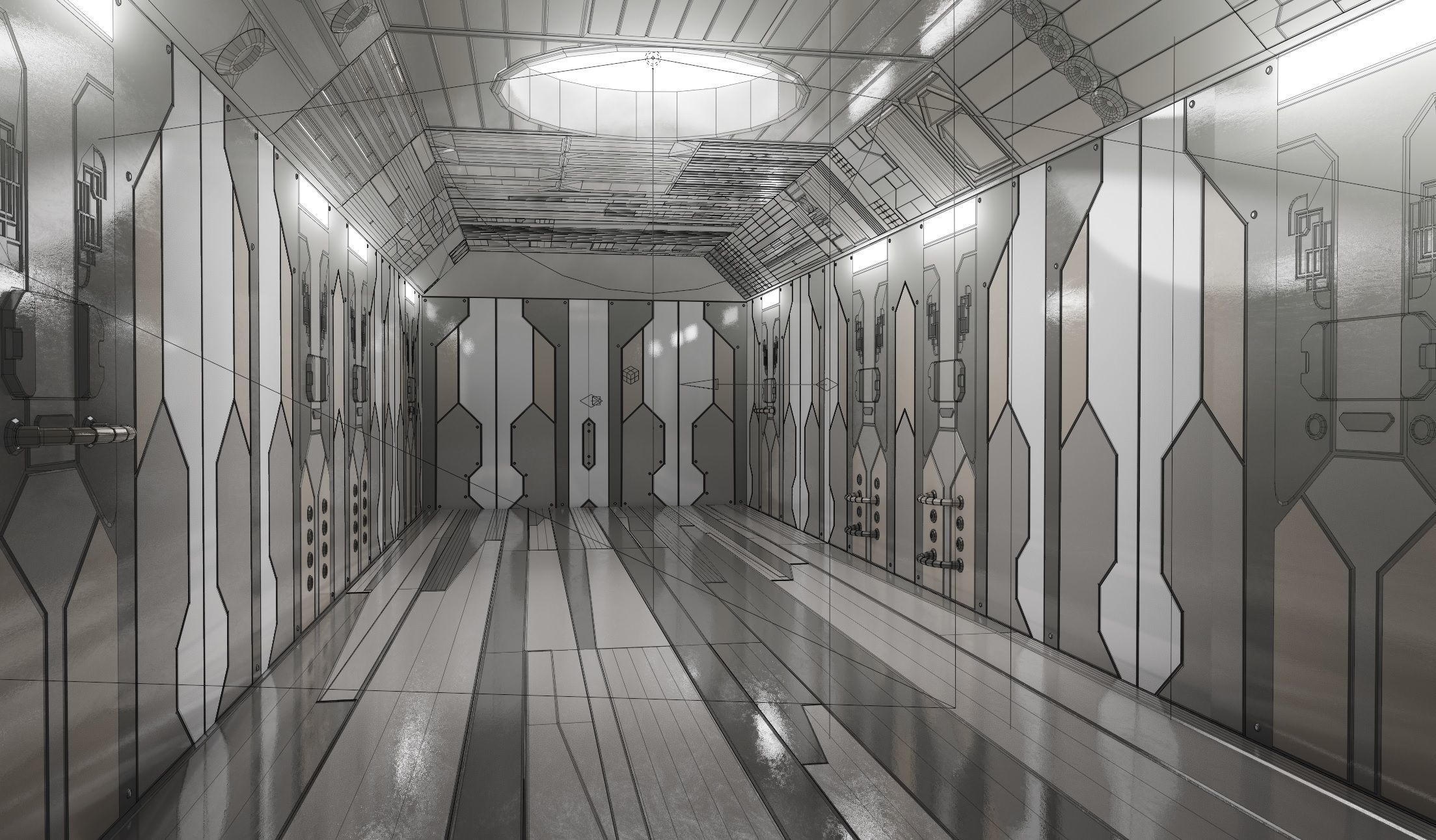 Sci Fi Corridor in Space Low-poly 3D model_1