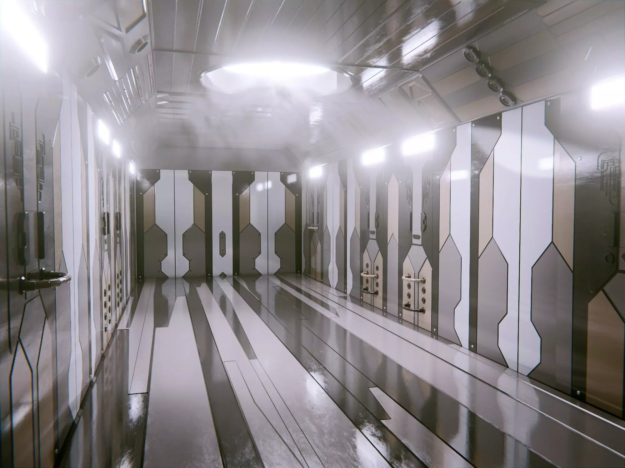 Sci Fi Corridor in Space Low-poly 3D model_0