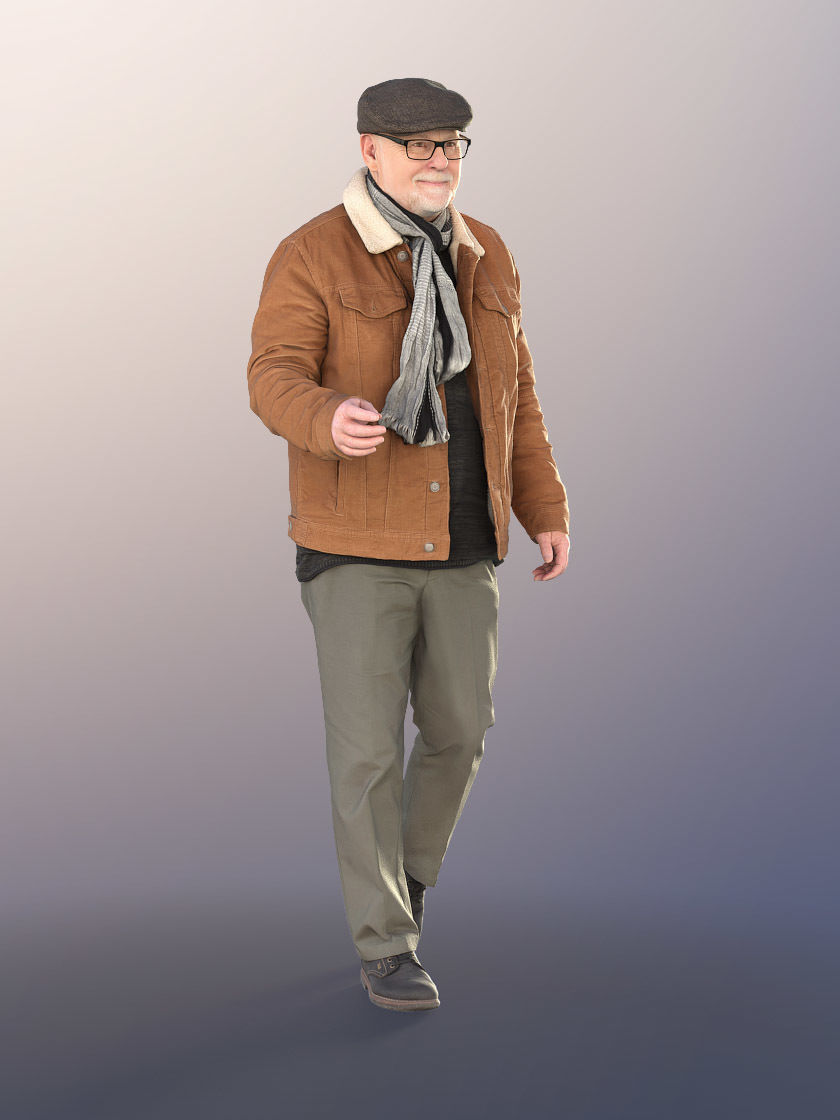 Phil 11317 - Old Man Walking Outdoors Fall Winter Low-poly 3D model_2