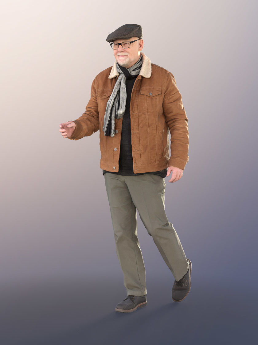 Phil 11317 - Old Man Walking Outdoors Fall Winter Low-poly 3D model_4