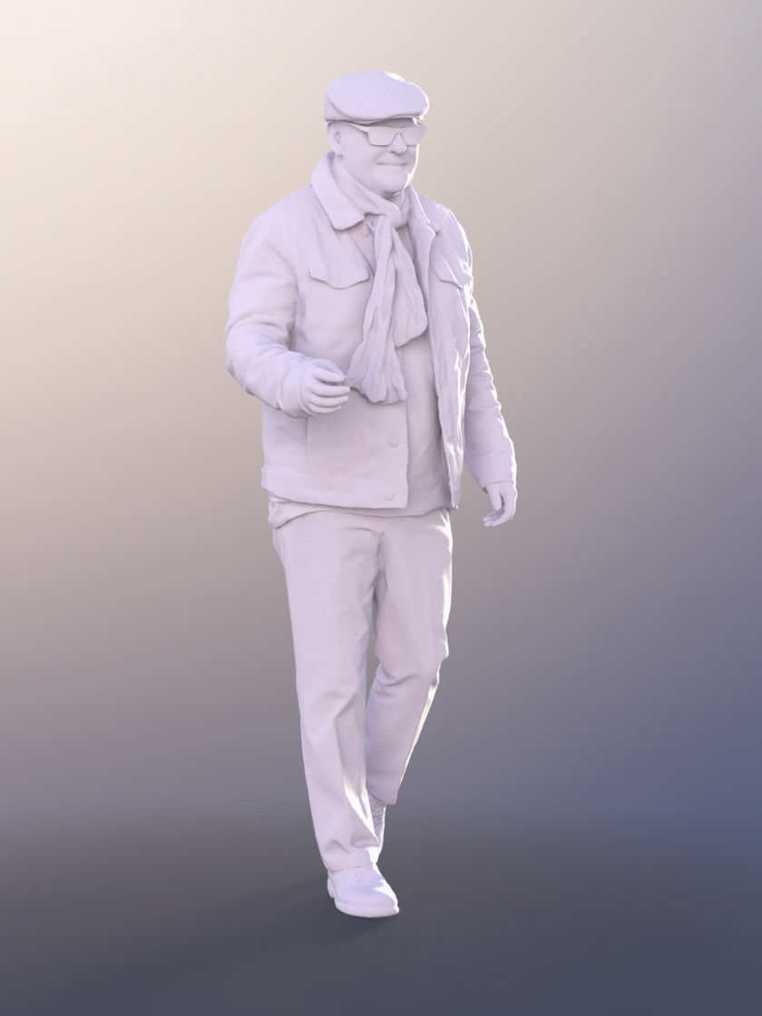 Phil 11317 - Old Man Walking Outdoors Fall Winter Low-poly 3D model_3