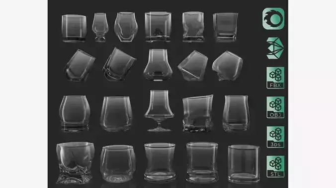 21 Whiskey Alcohol Glass with drink Set Pack Printed 3D model