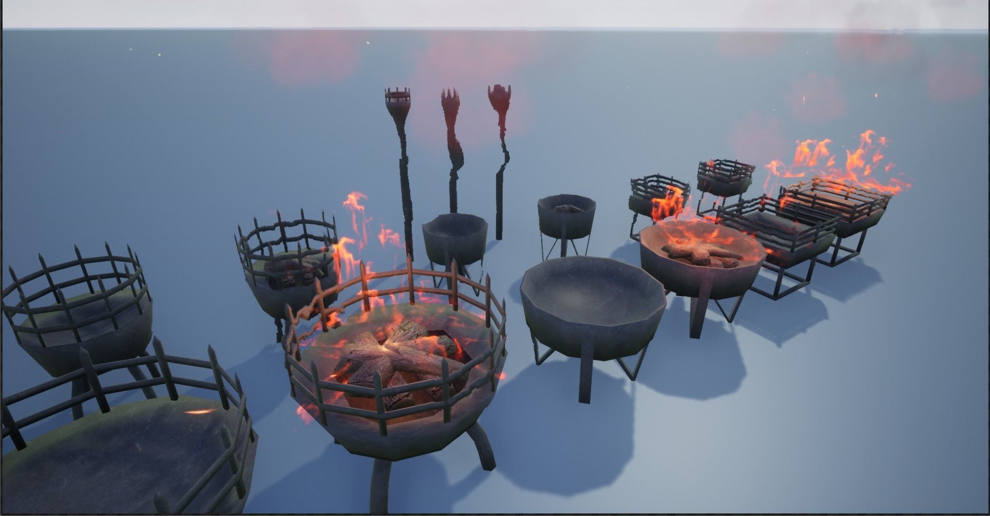 Medieval Iron Firepit and Torch Low-poly 3D model_1
