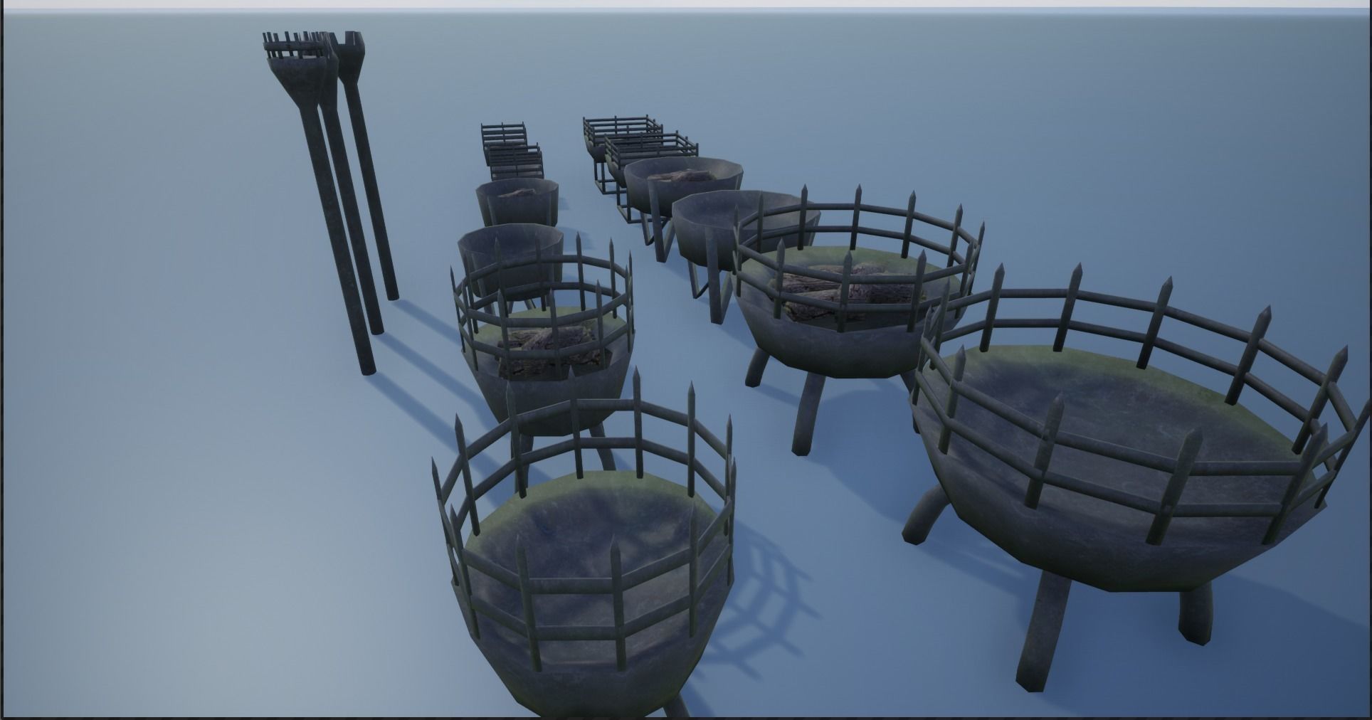Medieval Iron Firepit and Torch Low-poly 3D model_7