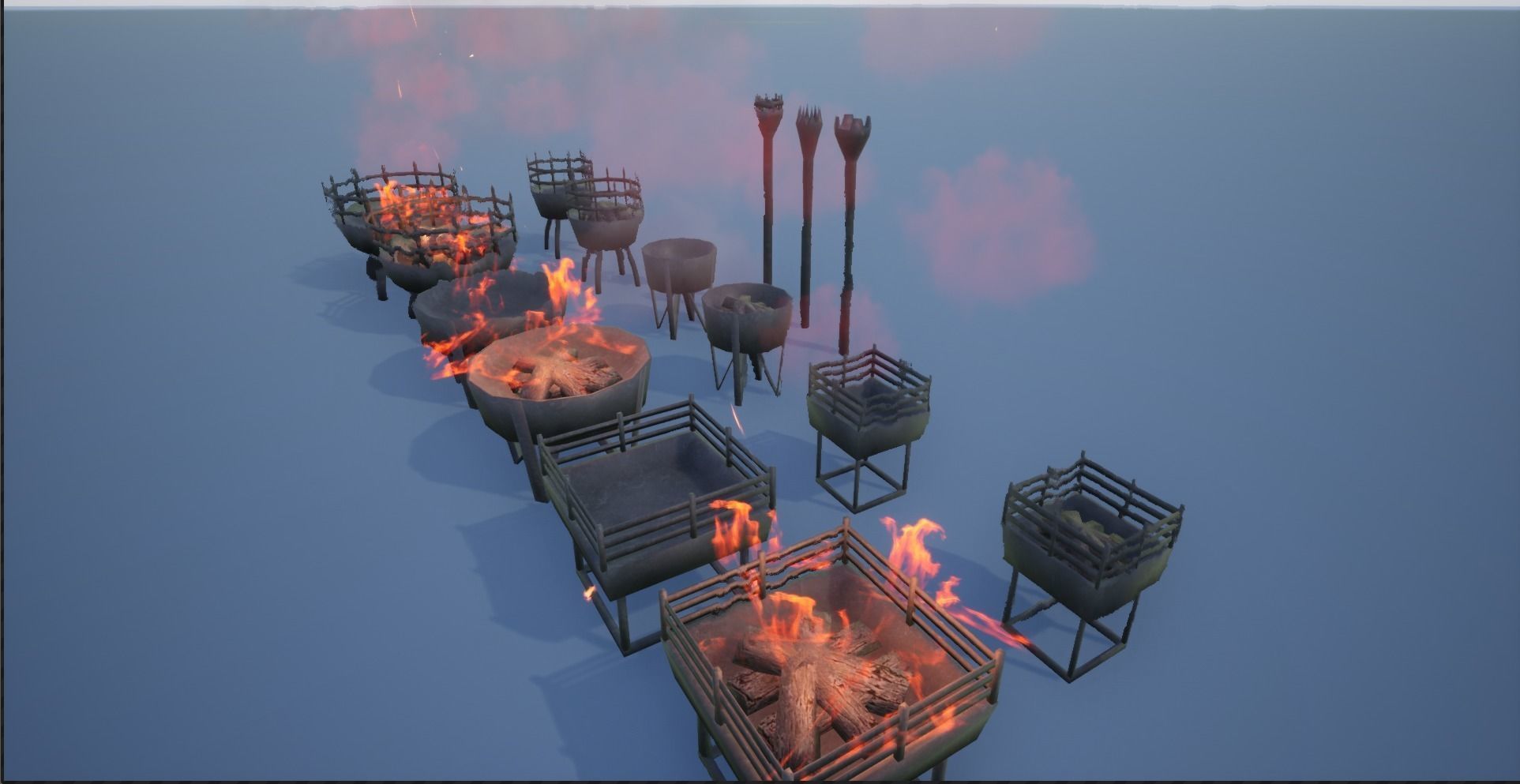 Medieval Iron Firepit and Torch Low-poly 3D model_2