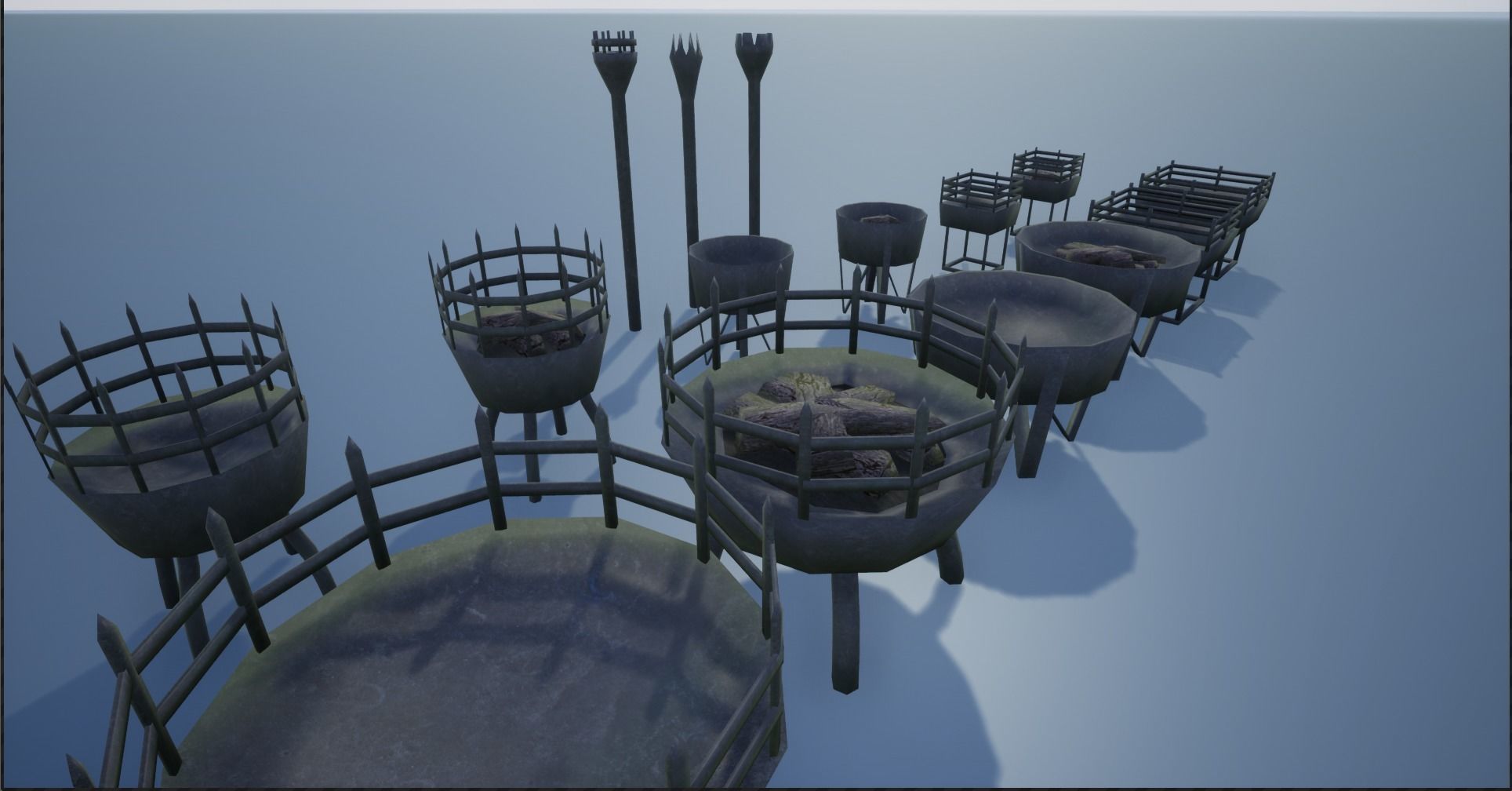 Medieval Iron Firepit and Torch Low-poly 3D model_6