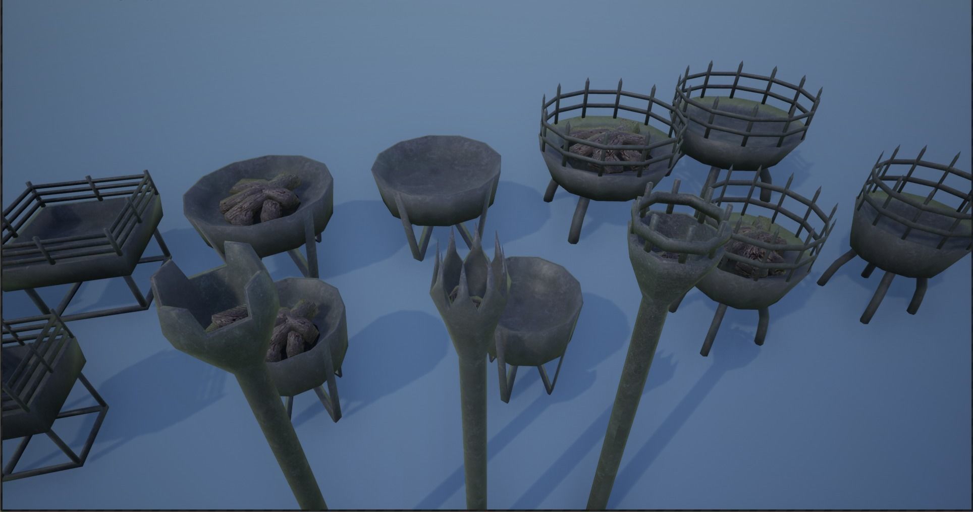 Medieval Iron Firepit and Torch Low-poly 3D model_9