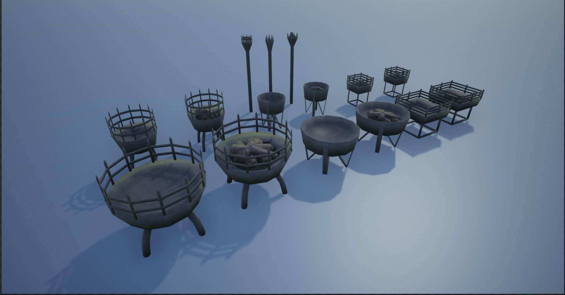 Medieval Iron Firepit and Torch Low-poly 3D model_3