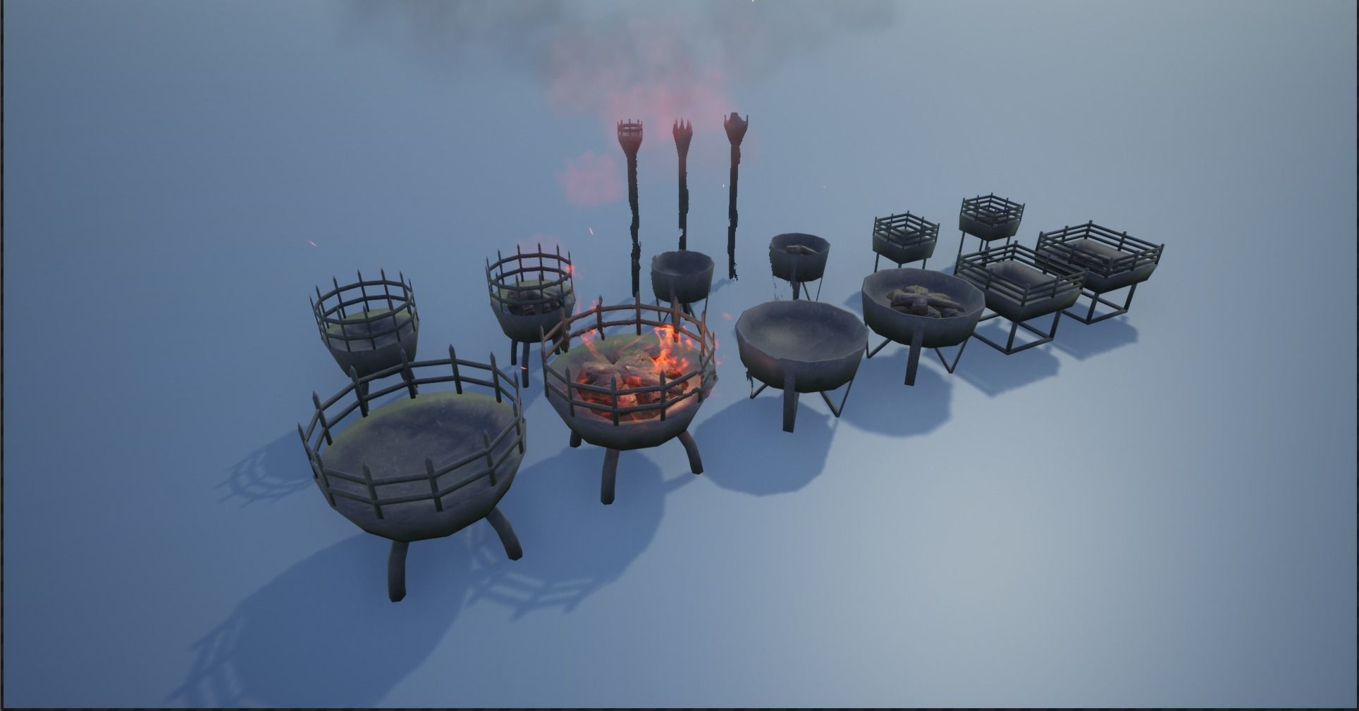 Medieval Iron Firepit and Torch Low-poly 3D model_5