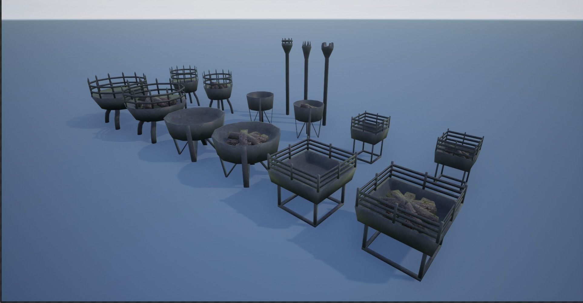 Medieval Iron Firepit and Torch Low-poly 3D model_4