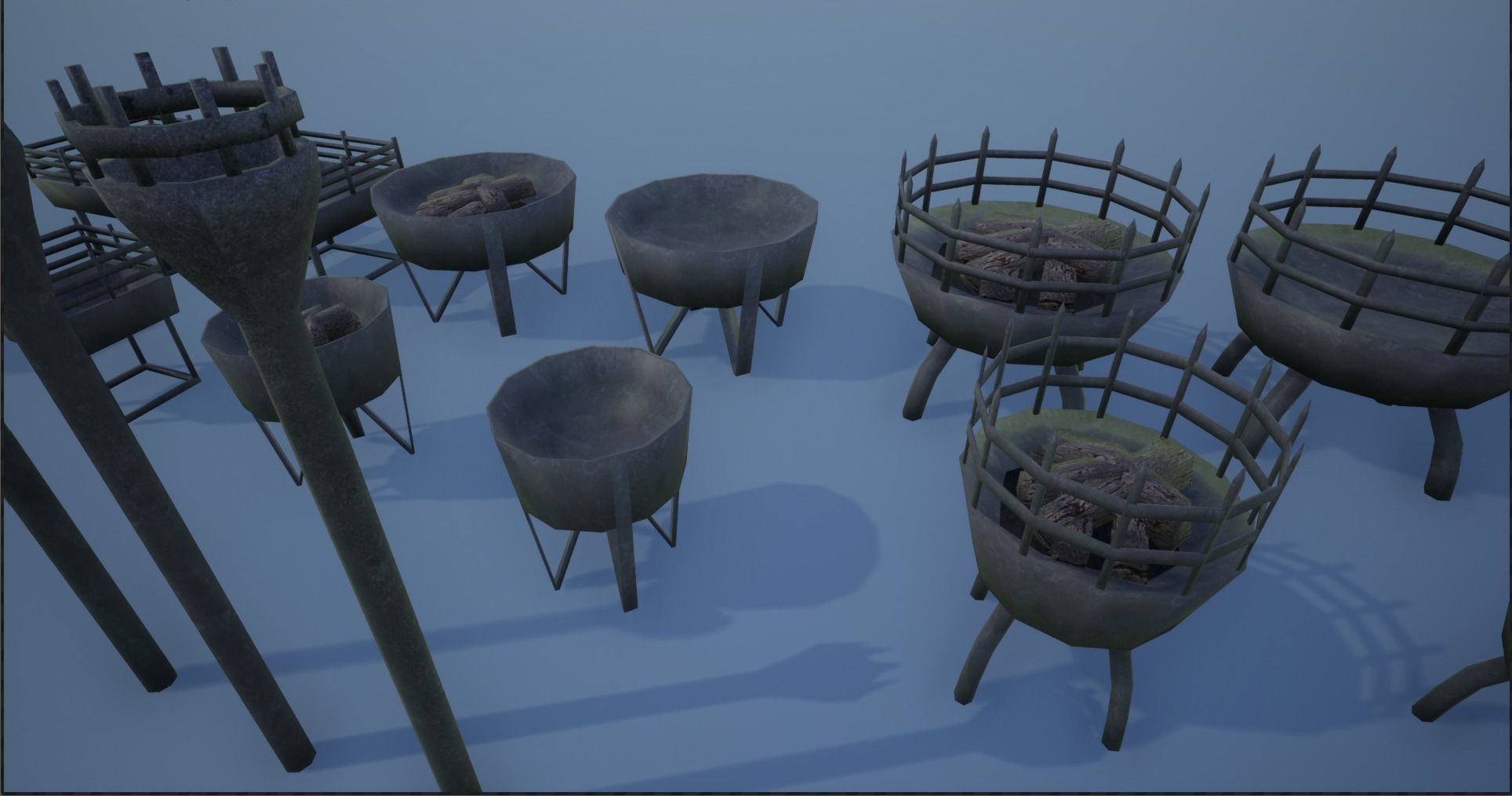 Medieval Iron Firepit and Torch Low-poly 3D model_8