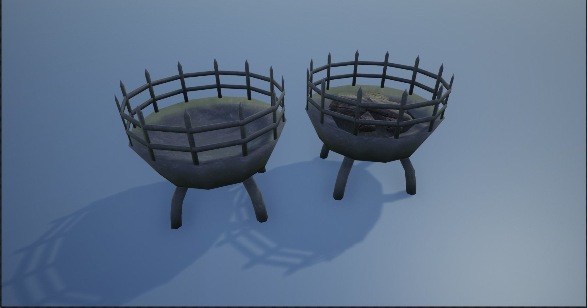 Medieval Iron Firepit and Torch Low-poly 3D model_13