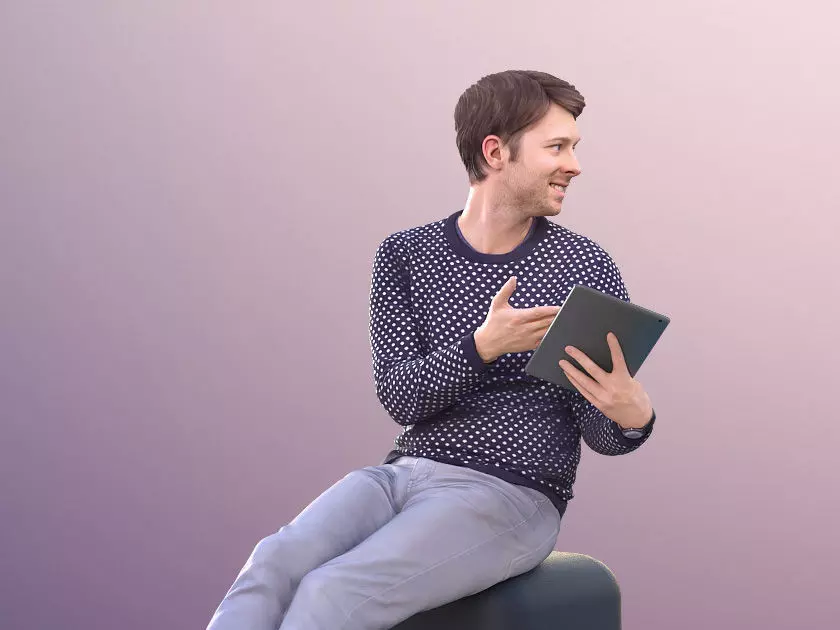John 11300 - Guy Sitting Watching IPad Tablet Low-poly 3D model