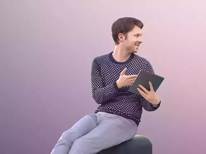 John 11300 - Guy Sitting Watching IPad Tablet Low-poly 3D model