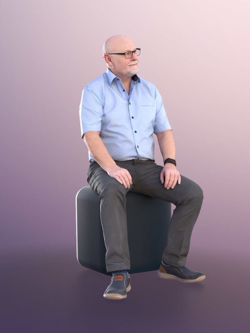 Phil 11248 - Old Senior Man Sitting Low-poly 3D model_1