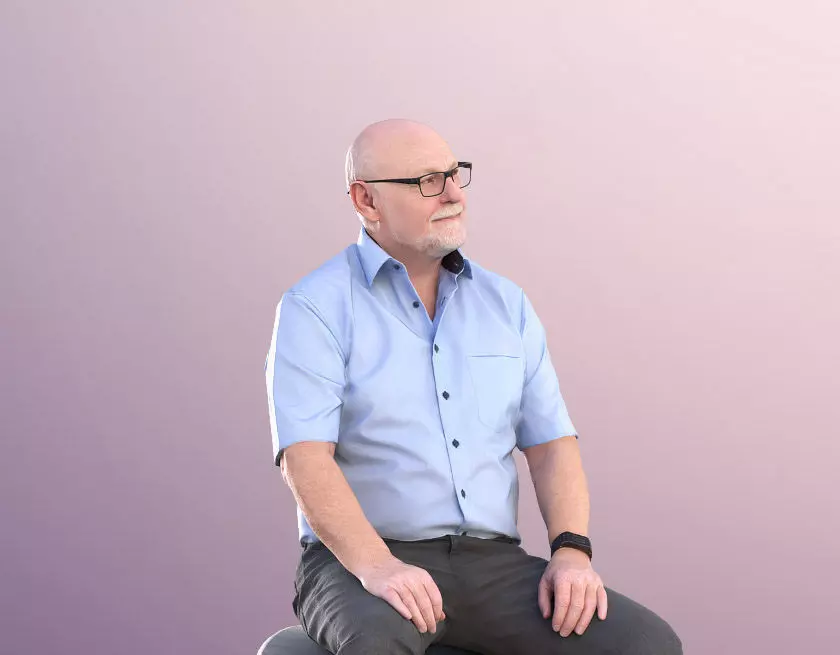 Phil 11248 - Old Senior Man Sitting Low-poly 3D model_0