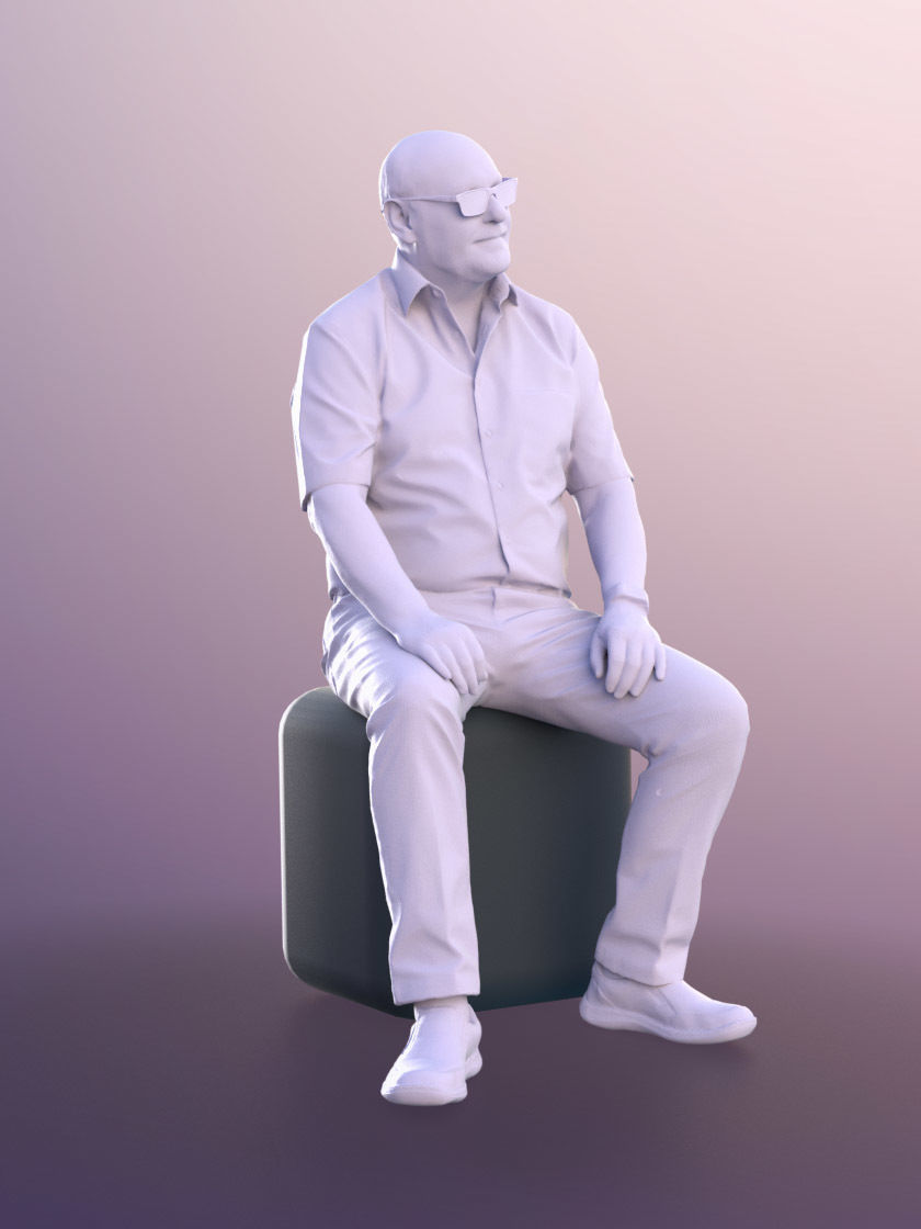 Phil 11248 - Old Senior Man Sitting Low-poly 3D model_2