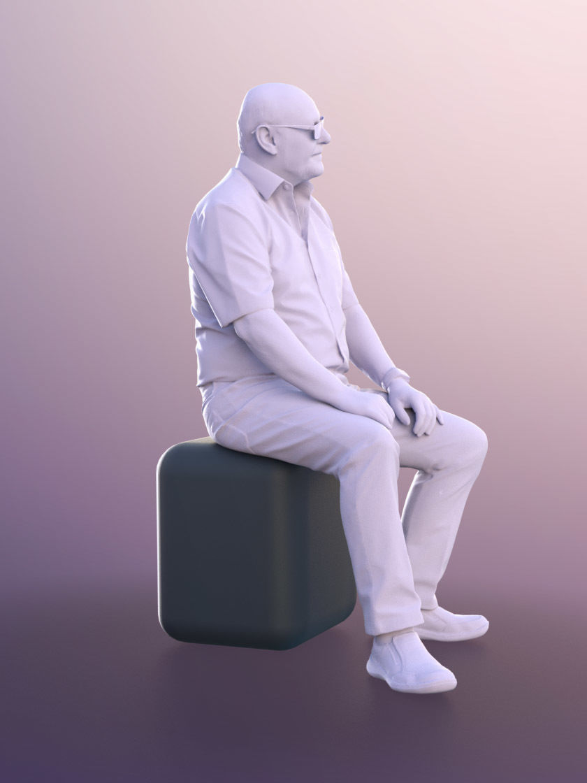 Phil 11248 - Old Senior Man Sitting Low-poly 3D model_4