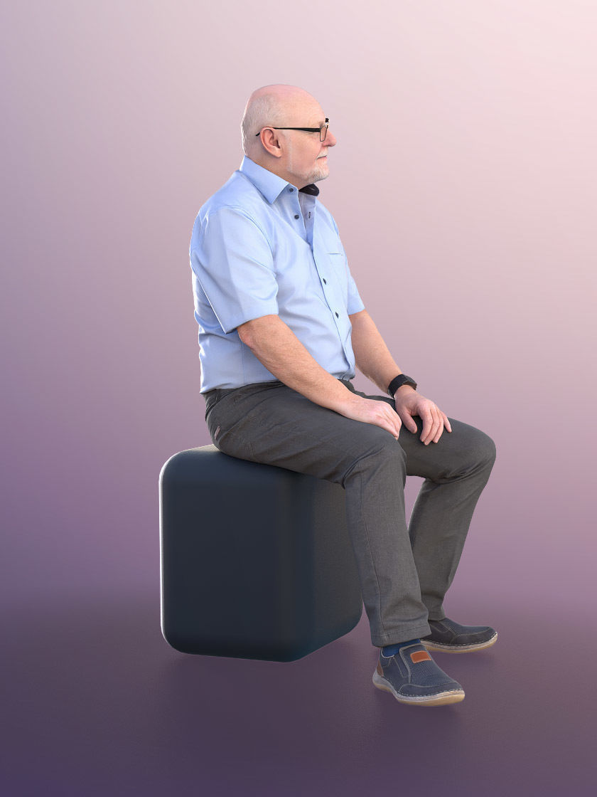 Phil 11248 - Old Senior Man Sitting Low-poly 3D model_3