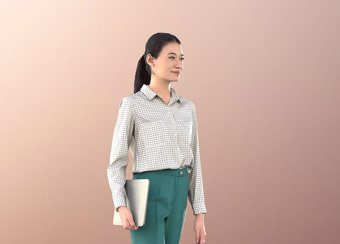 Francine 11304 - Asian Business Woman Walking Laptop Low-poly 3D model