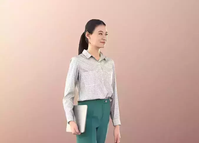 Francine 11304 - Asian Business Woman Walking Laptop