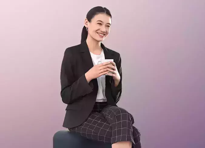 Francine 11282 - Asian Fashionable Woman Sit Coffee Cafe Low-poly 3D model
