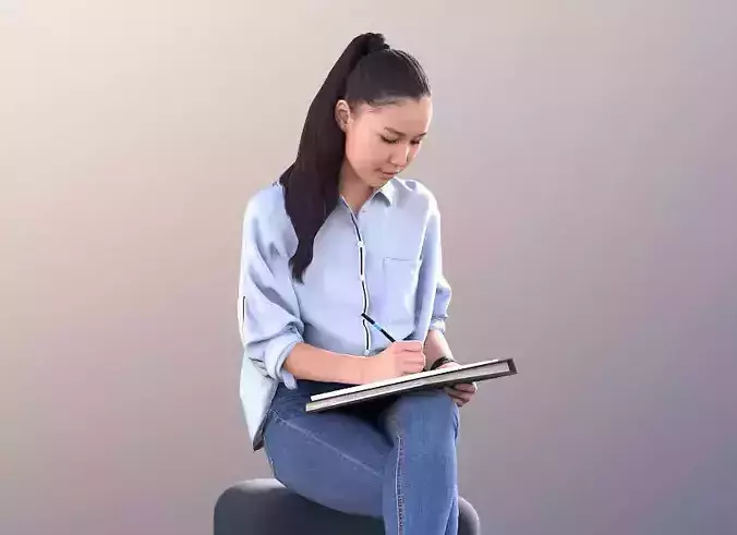 Anita 11243 - Asian Girl Sitting Taking Notes