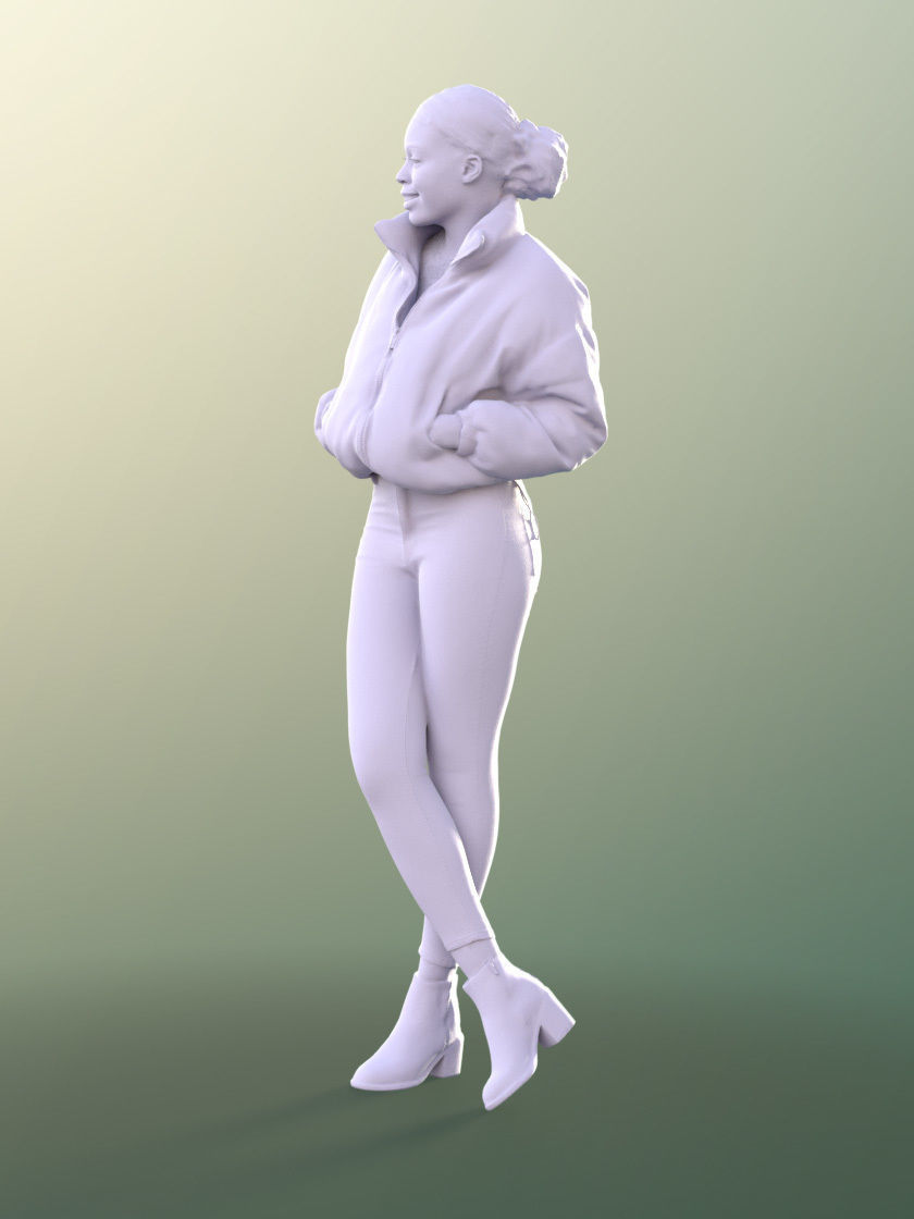 Serina 11194 - Black Girl Jacket Standing Street Style Low-poly 3D model_4