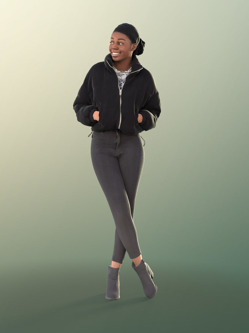 Serina 11194 - Black Girl Jacket Standing Street Style Low-poly 3D model_1