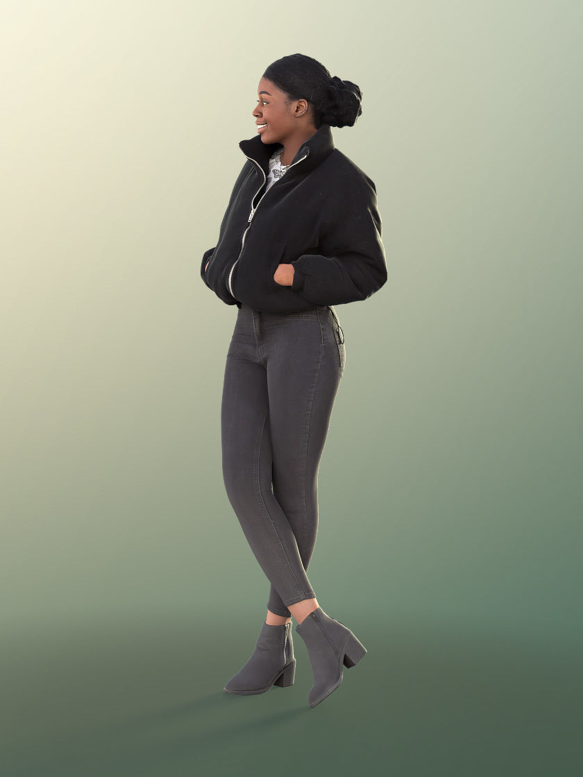 Serina 11194 - Black Girl Jacket Standing Street Style Low-poly 3D model_3