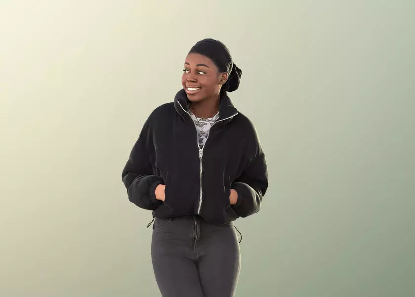Serina 11194 - Black Girl Jacket Standing Street Style Low-poly 3D model_0