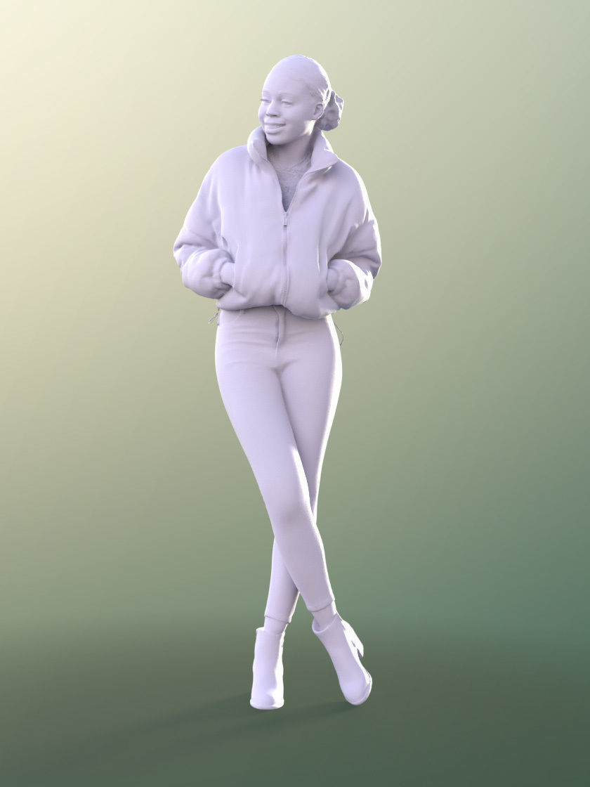 Serina 11194 - Black Girl Jacket Standing Street Style Low-poly 3D model_2