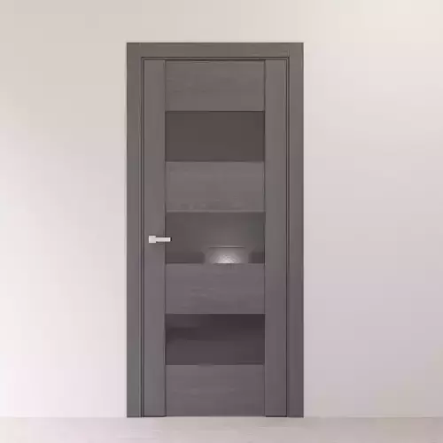 Gray oak interior door with dark gray glass
