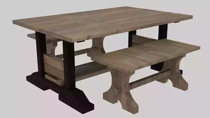 Wooden Table and Bench