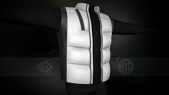 Black And White Puffer Vest Low-poly 3D model
