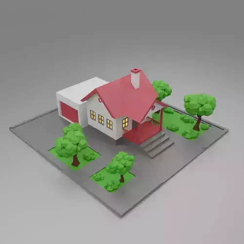 Low poly House with garage and trees