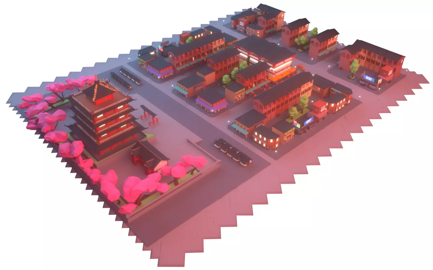 China town Low-poly 3D model_0