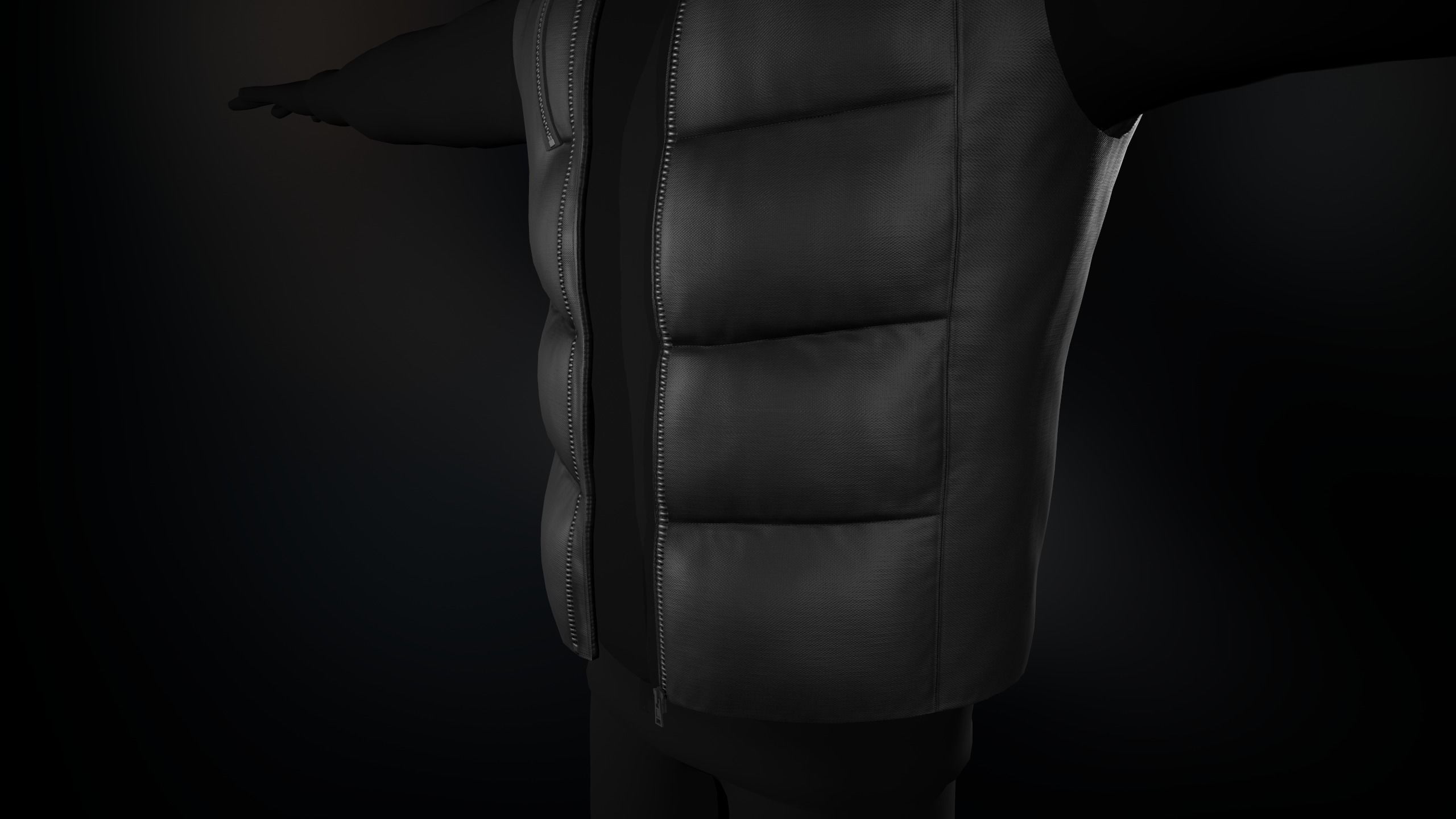 Full Black Puffer Vest Low-poly 3D model_8