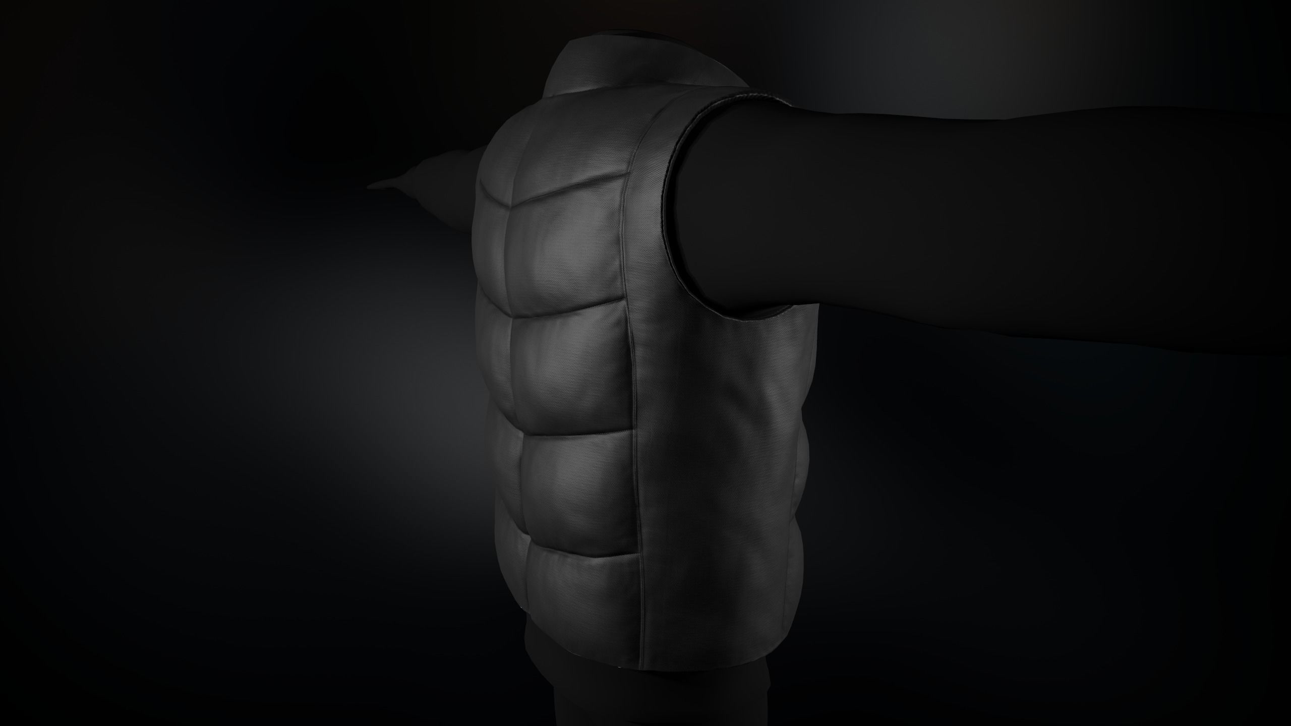 Full Black Puffer Vest Low-poly 3D model_3