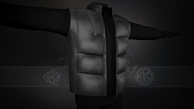 Full Black Puffer Vest Low-poly 3D model