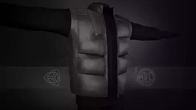 Full Black Puffer Vest Low-poly 3D model