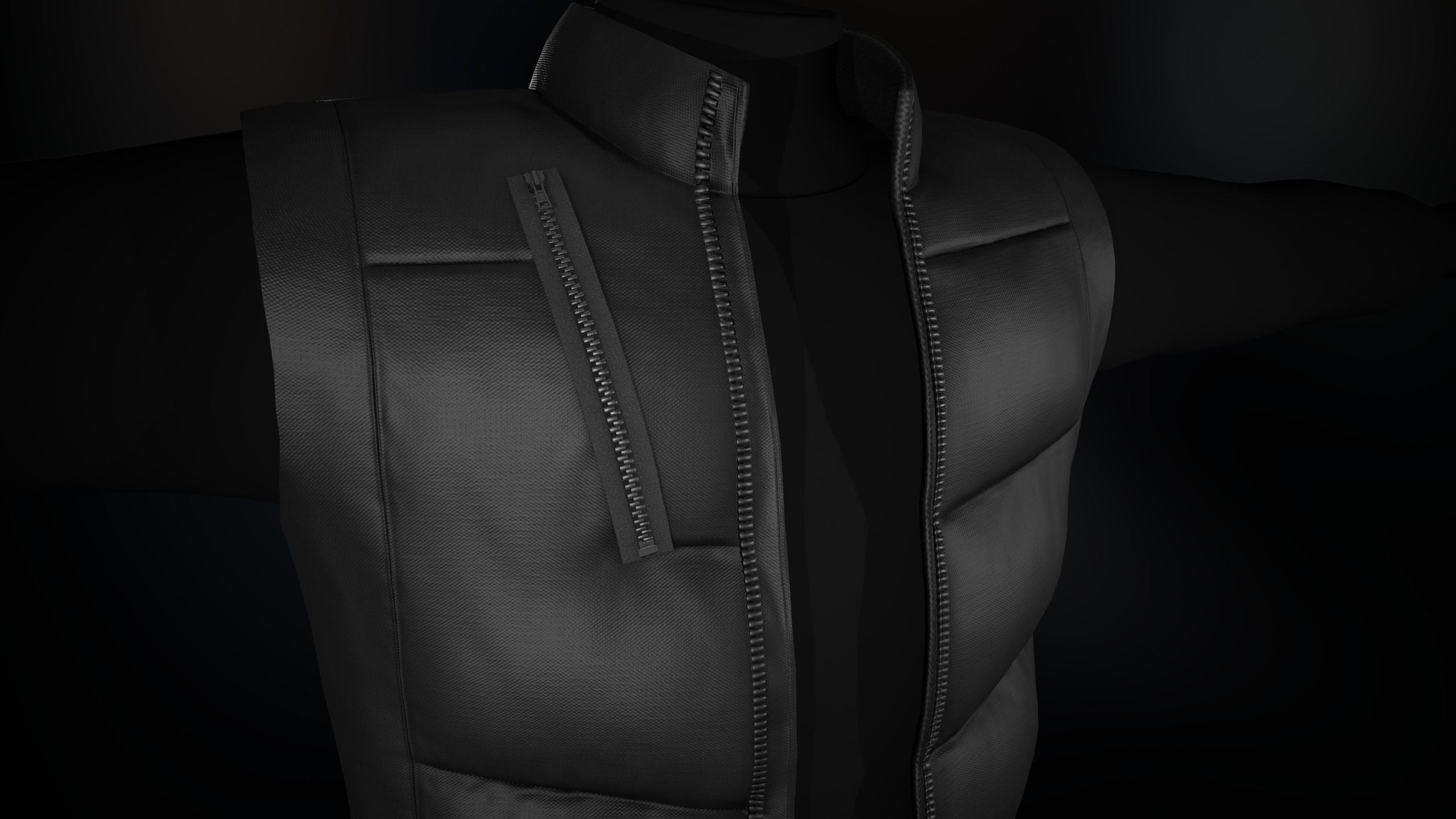 Full Black Puffer Vest Low-poly 3D model_14